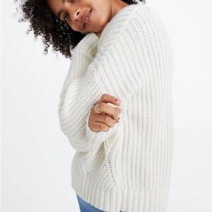 Madewell Everett Rib-Play Pullover Sweater in Antique Cream